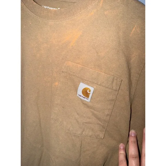 Carhartt Loose Fit Pocket T-Shirt Mens Small Tan Brown Distressed Workwear - Picture 2 of 6